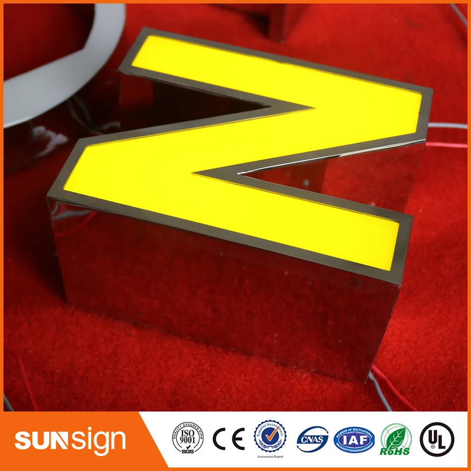 Wholesale stainless steel sign illumination 3d channel letters acrylic surface sign for outdoor commercial light signs