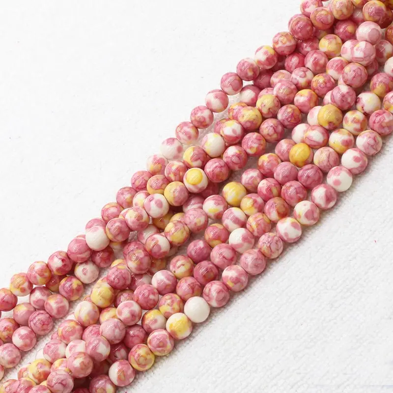 Wholesale 3-14mm Pink&Yellow Snow Jaspers Round Loose Beads 15