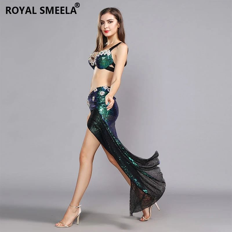 Sequins Belly dance Dresses Bra Long Skirt Belly Dance Outfit Bling Mermaid Carnival Costume Sexy belly dance costumes women