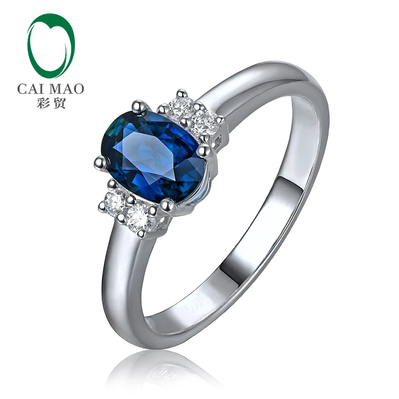 

Caimao Deep Dark Natural Blue Sapphire 14kt White Gold H SI Diamond Exquisite Engagement Ring for Women