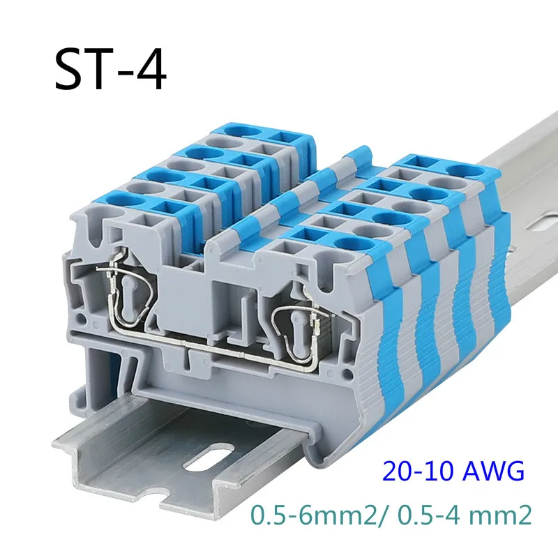 10pcs Type ST 4 Fast Wiring Contductor Connector United Din Rail Modular Push in Screwless Terminal Block ST-4