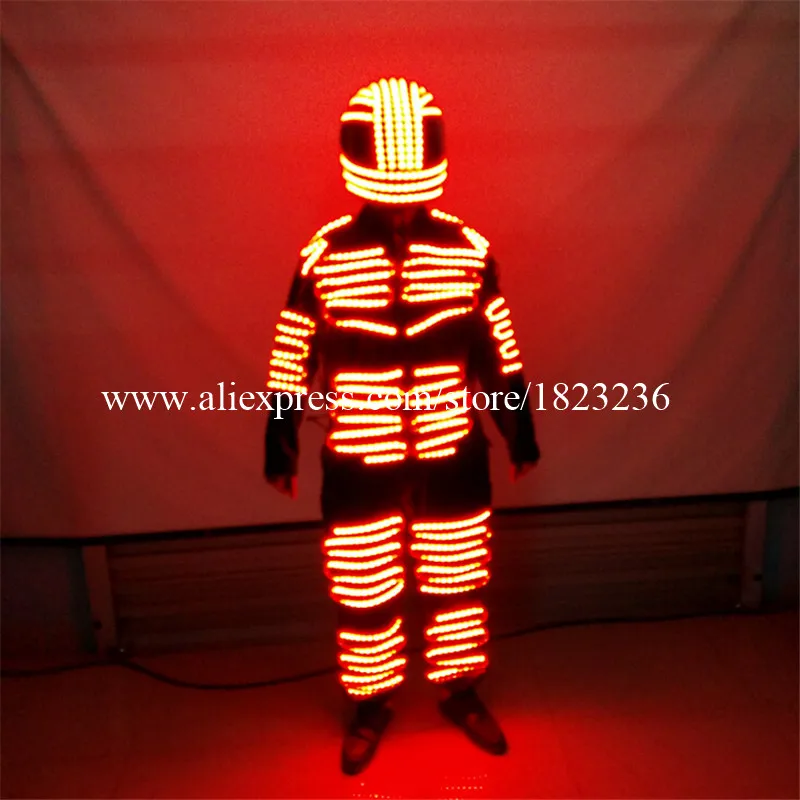 Colorful LED Luminous Men Robot Suit With LED Helmet Illuminated Clothing Growing Light Dance Clothes Ballroom Costume