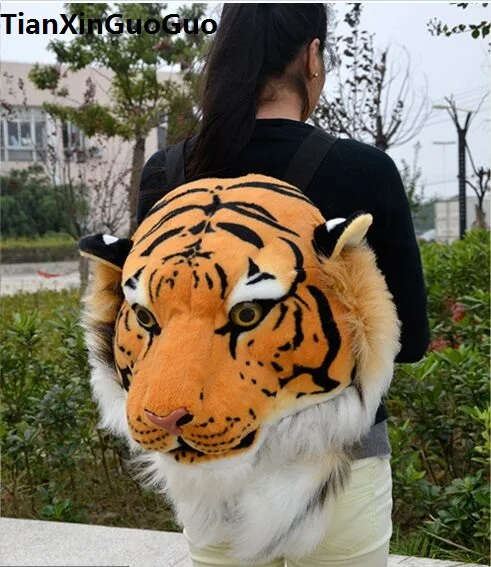 simulation yellow tiger head plush backpack, 60x40x30cm fashion bookbag, Christmas gift w2504