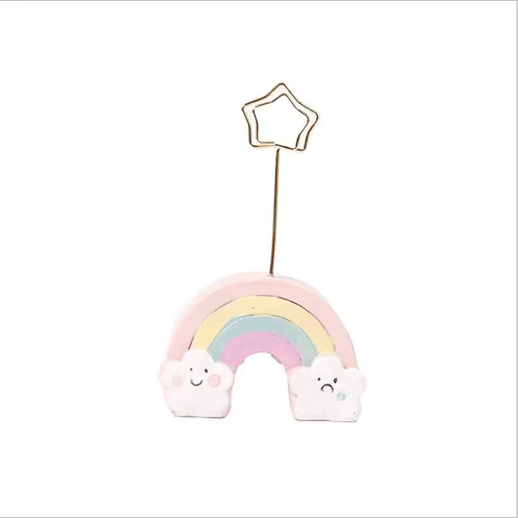 Kawaii Resin Awan Pelangi Laut Shell Foto Kartu Memo Dudukan Klip Pesta Pernikahan Klip Meja Dekoratif Gadget Ornamen