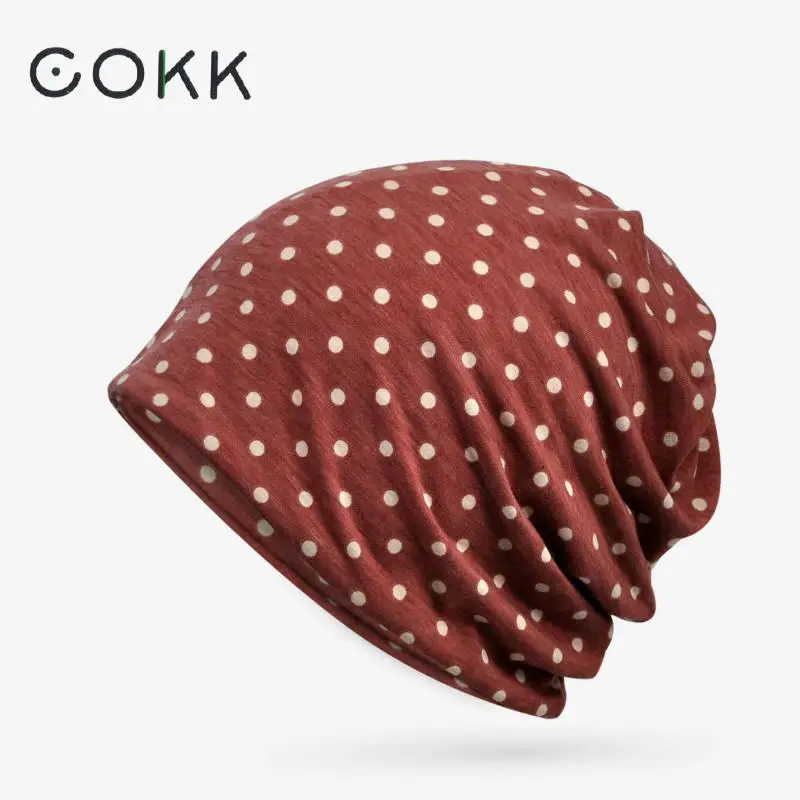 COKK Women\'s Beanie Hat Cotton Summer Dot Pattern Beanie Hats For Men Women Slouchy Beanies Skullies Hat Female Male Bone Gorros