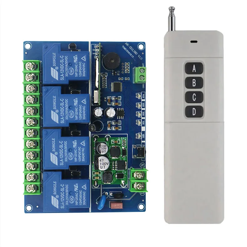 Wide voltage 12V 24V 36V 48V  4CH 30A RF Wireless Remote Control Switch Receiver Learning Code Momentary Toggle Latched