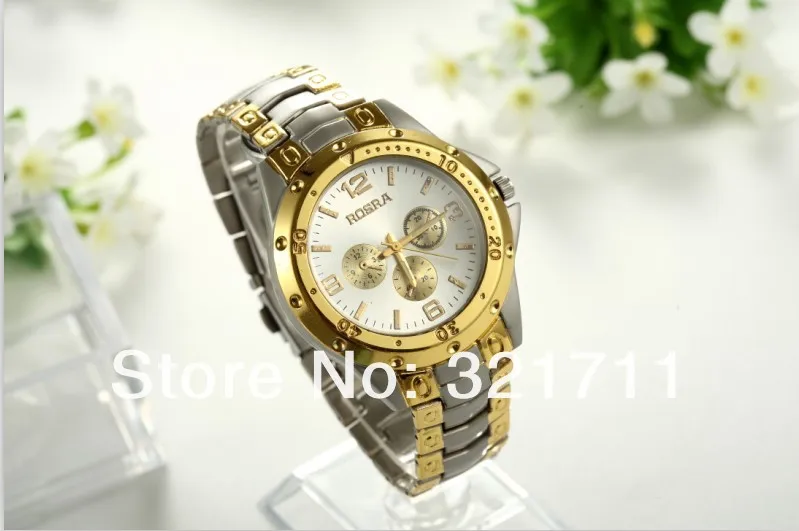 Rosra Luxe Merk Mannen Horloges Heren-Horloge Ronde Dial Decoratie Polshorloge Voor Man Gouden Horloge Mannen Roestvrij Staal heren Horloge