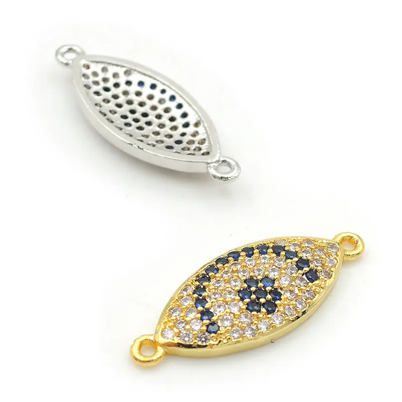 20*8*3mm Micro Pave Clear&Blue CZ Eye Connector Fit For Women As DIY Bracelets Accessory