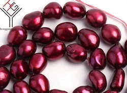 One Strands Real Pearl 9mm Bright Purple Red Pearl Oval Baroque Natural Freshwater Pearl loose beads 35cm / 15inch