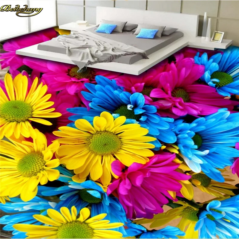 beibehang Custom photo wallpaper floor painting painted high-definition beautiful beauty chrysanthemum flower 3d floor