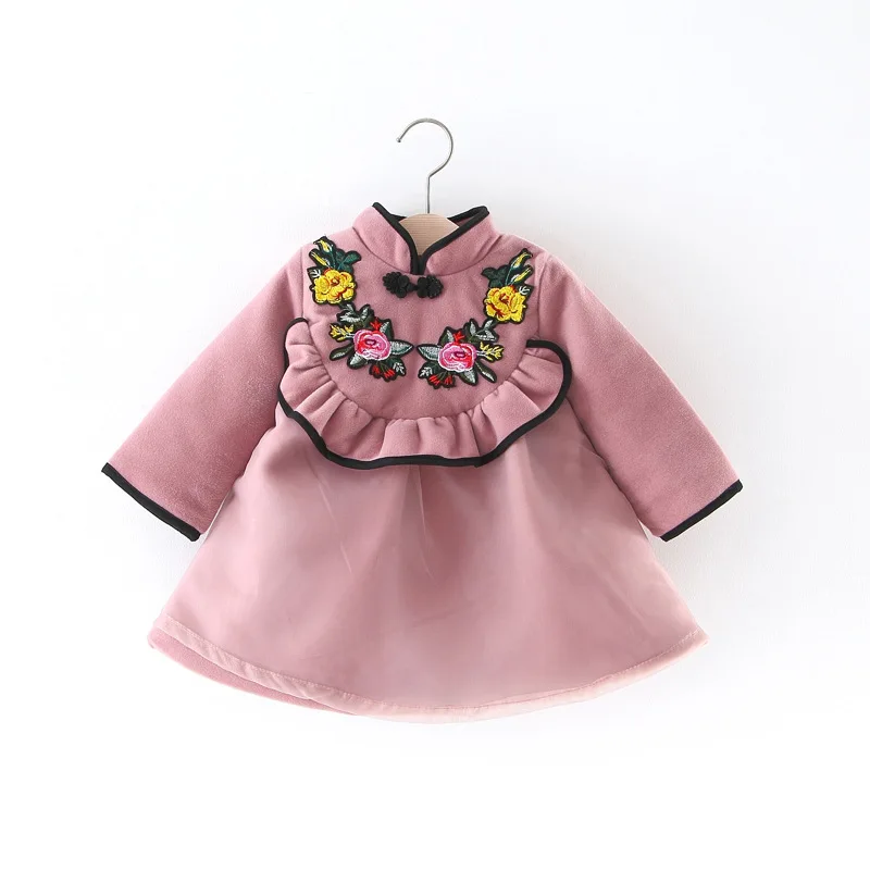 

Baby Girls Chinese Style Dress Children Cotton Cheongsam Kids Girl Embroidery Long Sleeved Dresses Clothes