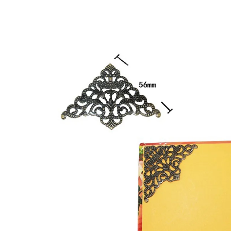 Filigree Triangle Flower Wraps Cabochon Ancient Christmas Flatback Metal Embellishments Scrapbooking For DIY,56mm,50Pcs