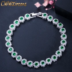 CWWZircons Top Quality Chain Link Green Crystal Warp Bracelet Fashion Women Wedding Party Round Cubic Zirconia Bracelets CB086