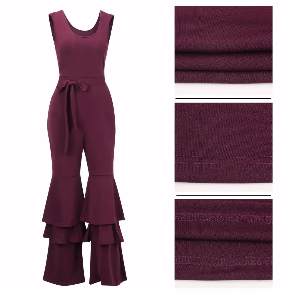 2019 Autumn Women Skinny Jumpsuits Solid color Bow Plus size Sleeveless Rompers S M L XL XXL XXXL