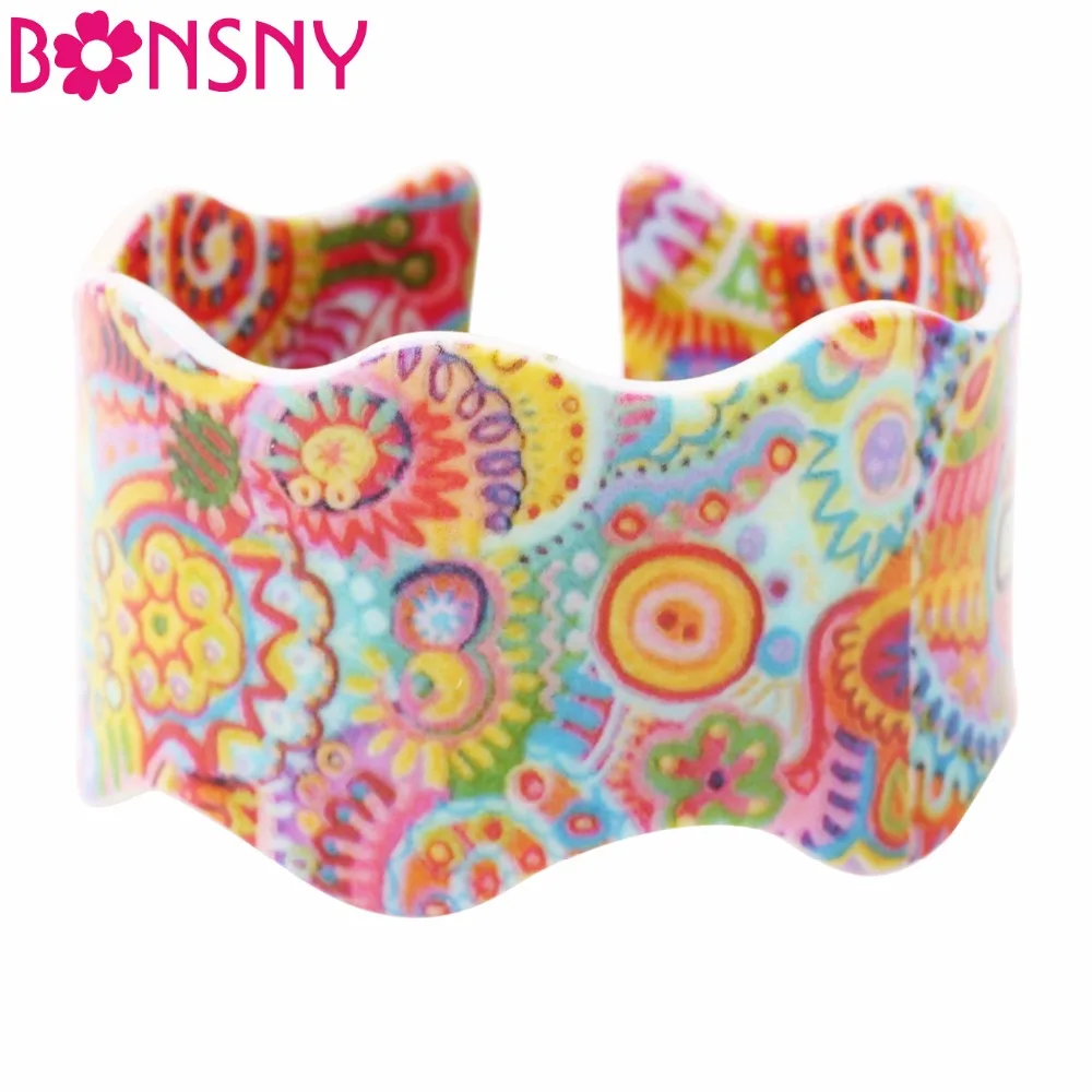

Bonsny Acrylic Ethnic Flower Pattern Wide Bangles For Women 2017 New Fashion Jewelry Charm Bracelets Jewelry Accessories Bijoux