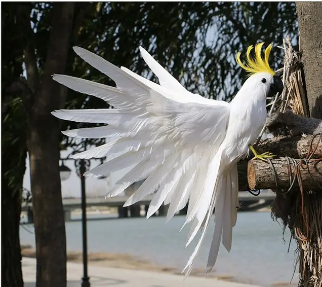 large 35x45cm white feathers parrot,Handmade model,spreading wings feathers cockatoo stage prop,home garden decoration toy w0888