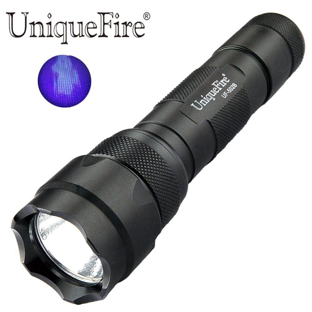 

UniqueFire Aluminum Alloy UV Flashlight UF-502B 3W Portable Purple Light 365nm Ultraviolet Suitable for Checking Cash(Currency)