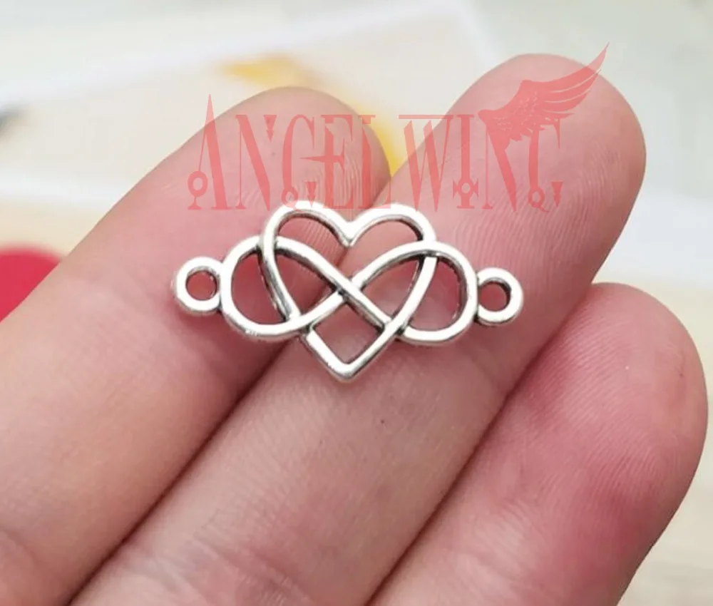 40pcs/Lot--24x13mm Antique Silver Plated Infinity Heart Pendants Endless Love Charms For Diy Supplies Jewelry Making Accessories