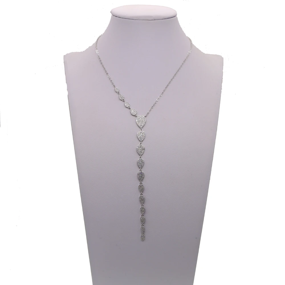 tear drop Long Necklace for Women Fashion cubic zirconia sparking bling CZ Necklaces & Pendants Bijoux Femme Perle