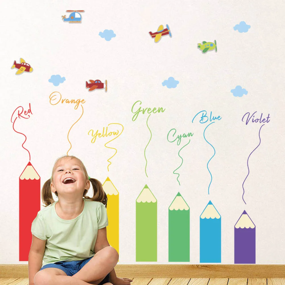 Colorful Pencil Crayon Wall Stickers For Home Decoration DIY Children room decor Mural Removable decal for poster