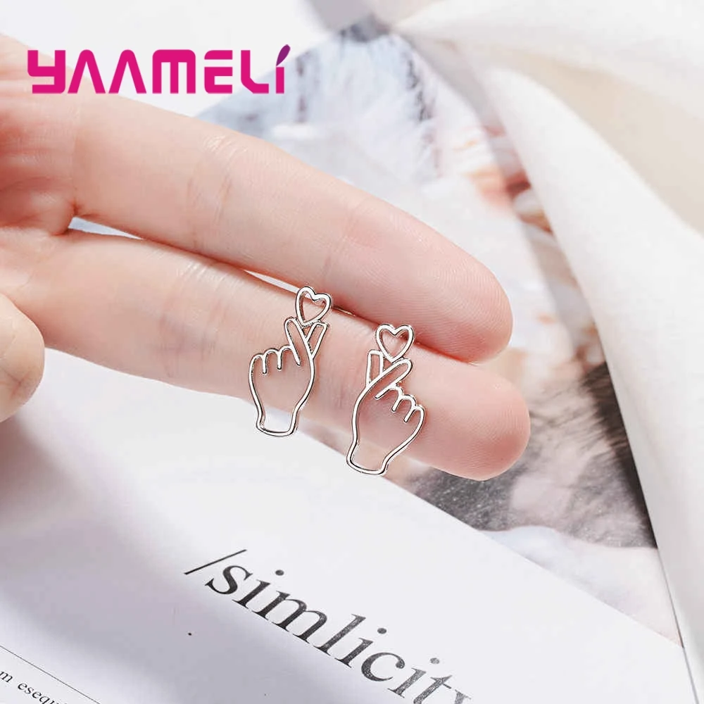 New Fashionable Special Design Romantic Love Heart Gesture Shape For Women Female 925 Sterling Silver Jewelry Present