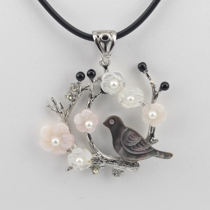 

42x45mm Shell Pendant Natural Shell Pendants DIY Bird Branches Flowers For Woman