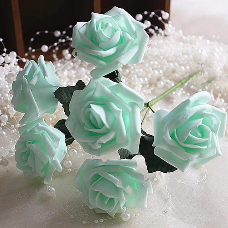 Mint Rose Flowers Artificial Foam Roses 72pcs Fake Flowers Wedding Decoration Mint Bridal Bouquet Flowers Wedding Centerpieces