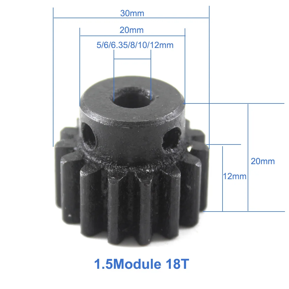 1.5Module 18T Gear Wheel 45Steel Spur Gear Pinion 5/6/8/10/12mm Bore 1.5 Mould 18Tooth Metal Gear Wheel Pulley Rc Pinion Gears