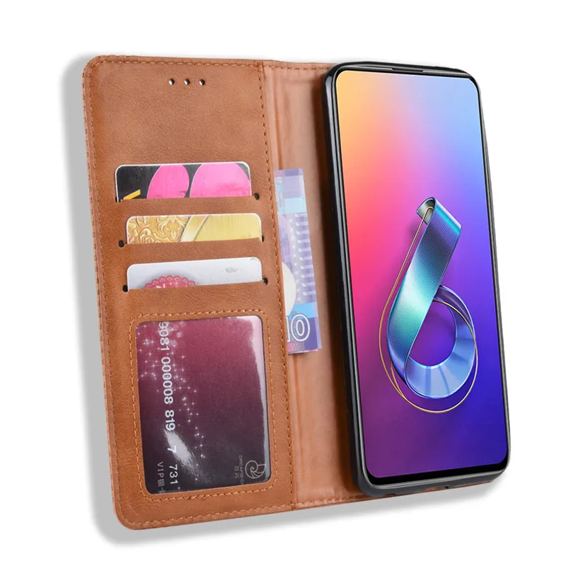 Retro Magnetic Leather Flip Cover for Asus Zenfone 6 ZS630KL Case Wallet Card Stand Soft Cover for Asus Zenfone 6 ZS630KL I01WD