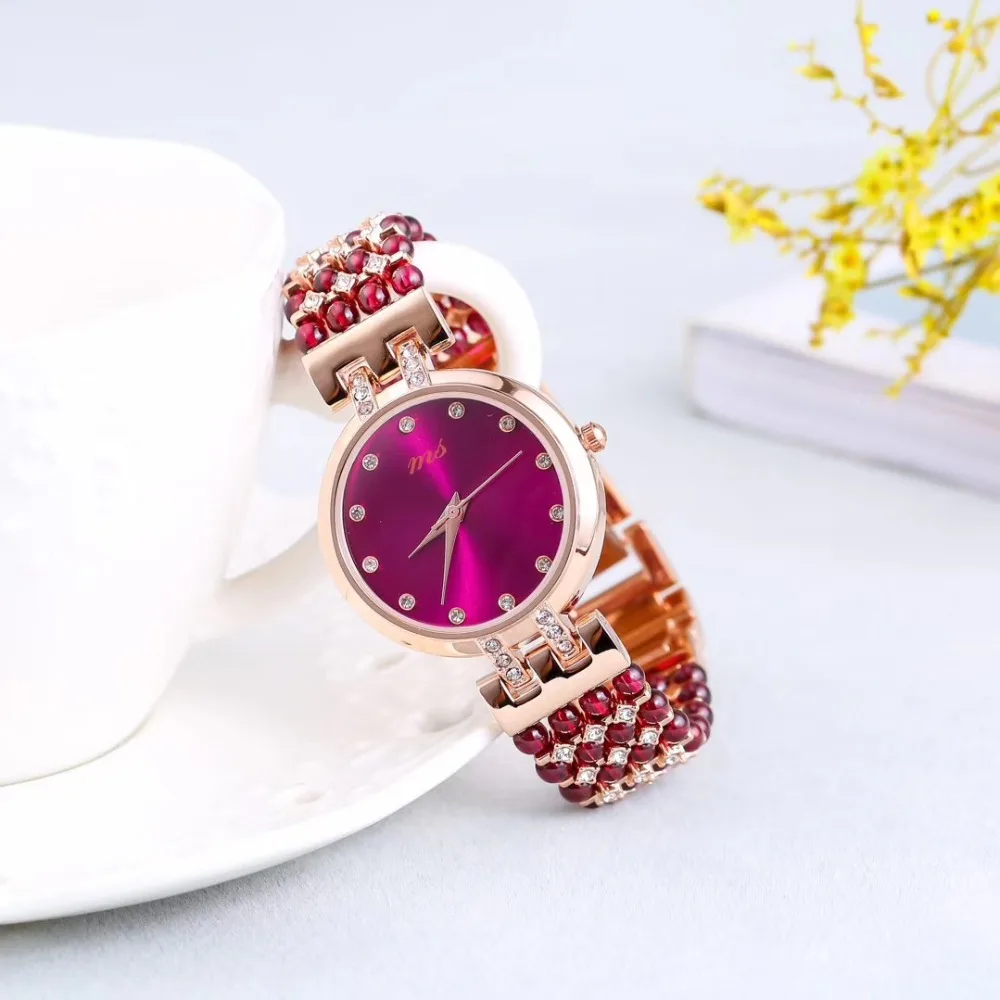 Natural Garnet Stone Bracelet & 33mm Waterproof Watch DIY Jewelry For Women For Summer Beach Wholesale !