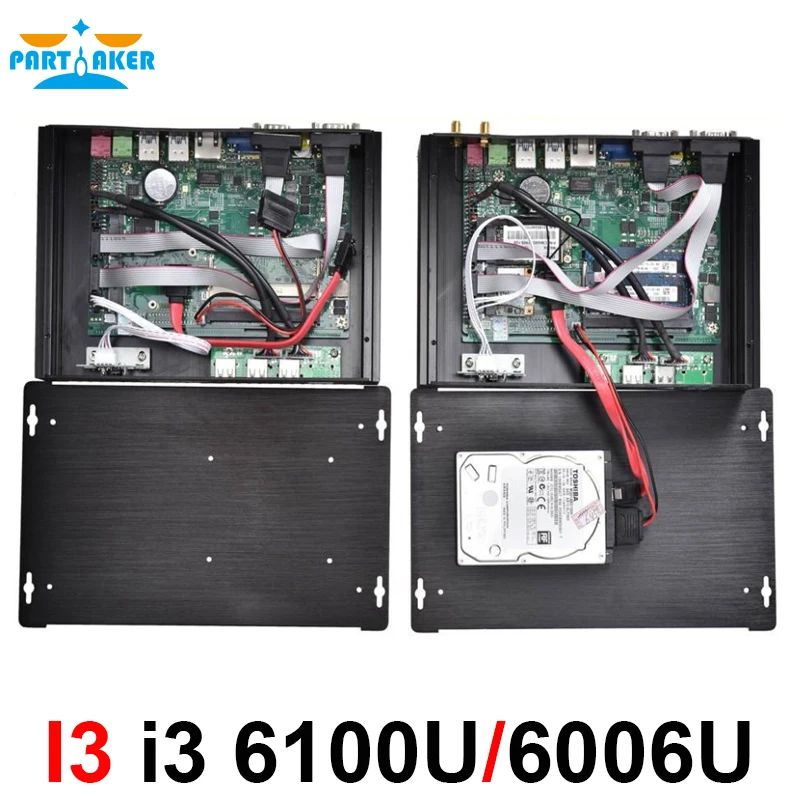 ثنائي النواة i3 6157U i3 6100U الألعاب كمبيوتر مصغر ويندوز 10 إنتل NUC بدون مروحة الكمبيوتر الصناعي HDMI VGA لينكس سطح المكتب 2 * RS232 كوم