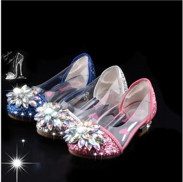 Fashion Cinderella Crystal Bright Diamond Shoes Girl Princess Single Shoes Girl Performance High Heels Shoes