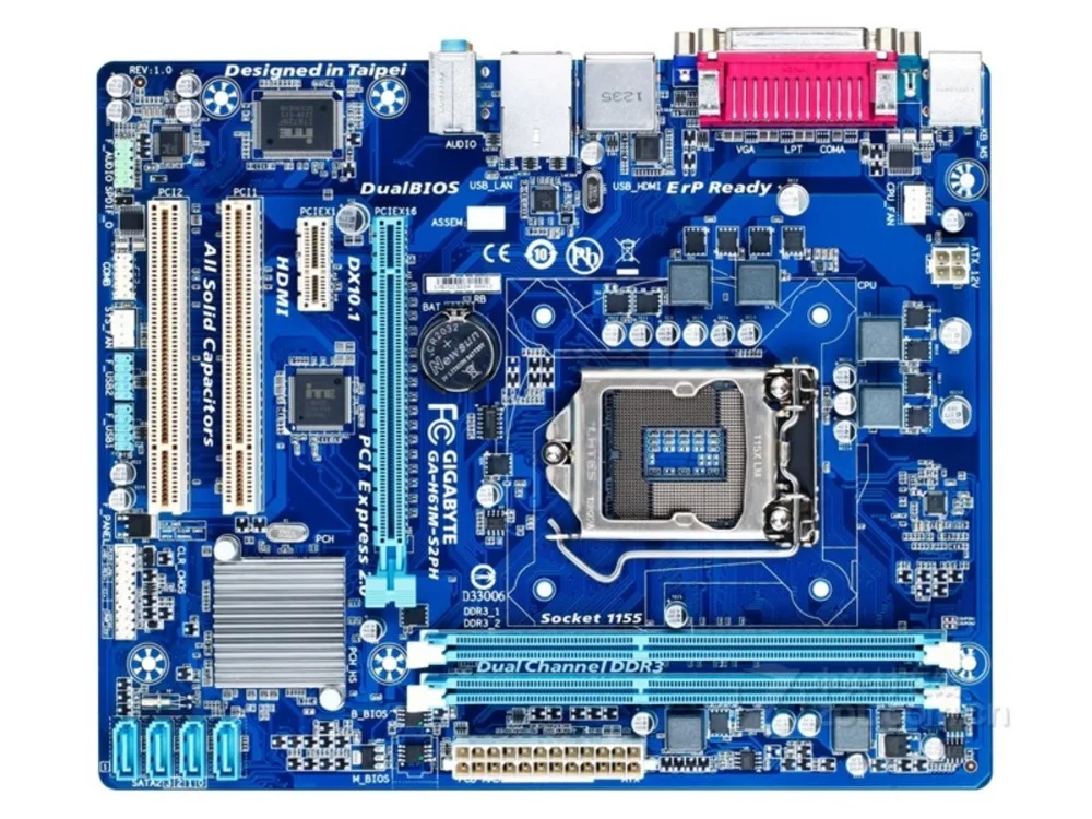 NEW,GIGABYTE GA-H61M-S2PH Desktop Motherboard H61 LGA 1155 i3 i5 i7 DDR3 16G