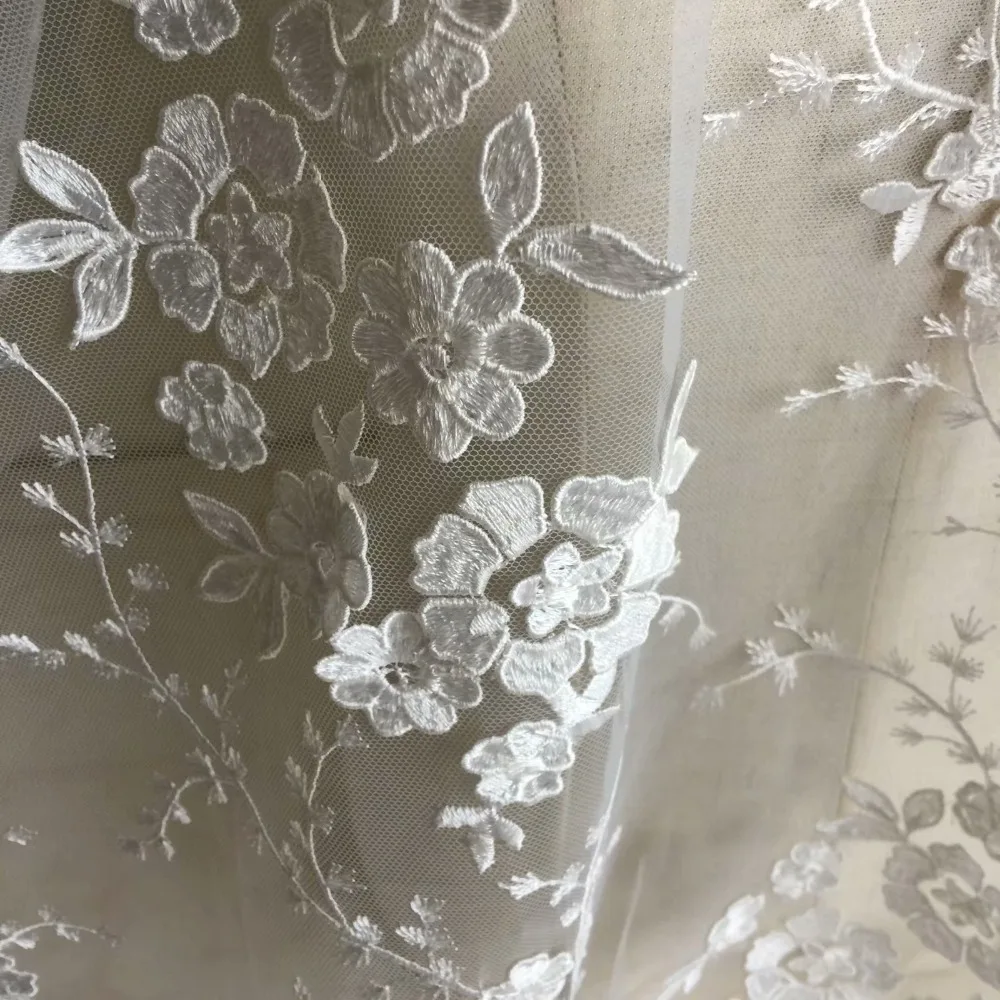 Mehrfarbiger Spitzenstoff mit 3D-Blumen für Hochzeitskleider, 4 Farben, Handverziert, DIY-Material – Detail 14