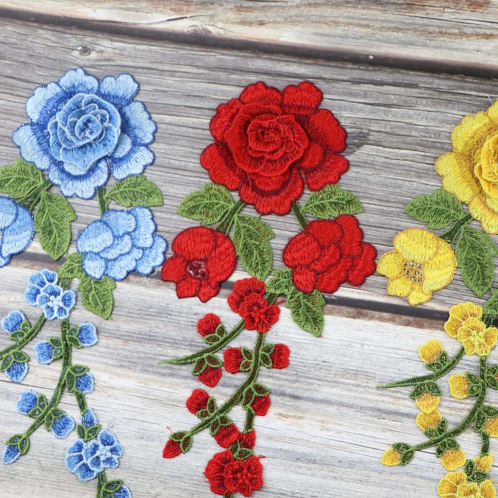 1PC Rose Flower Embroidery Patches  for Clothes Patches Bordados Para La Ropa Applique Embroidery Flower Patches for Clothing