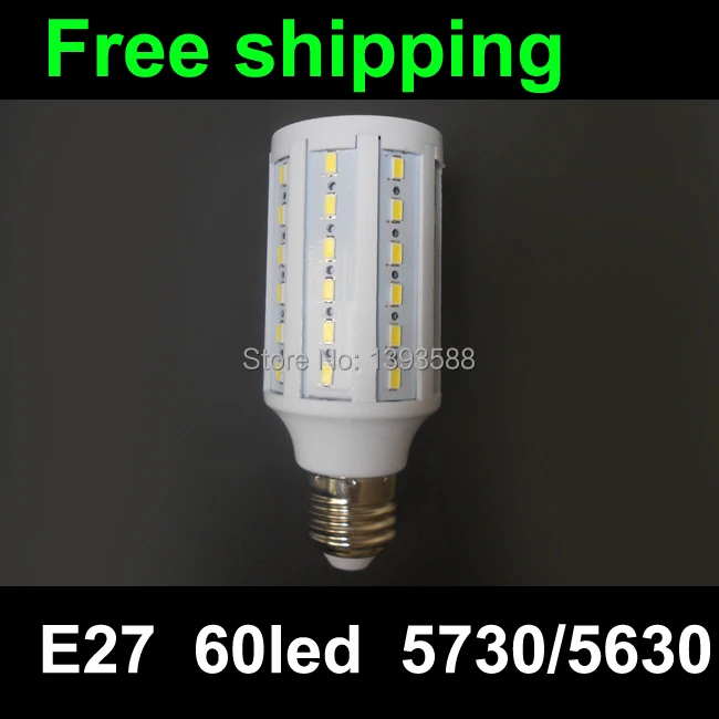 Free shipping AC85-265V 60led SMD5730 E27 15W LED bulb light Warm white/white LED lamp Corn Light,chandelier,free shipping