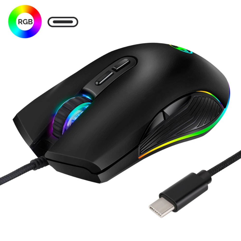 

Computer Wired Mouse Type-C Optical Office Mouse 7D Ergonomic Design Gamer Mice 3200DPI RGB Gaming Mause Backlight For Laptop PC