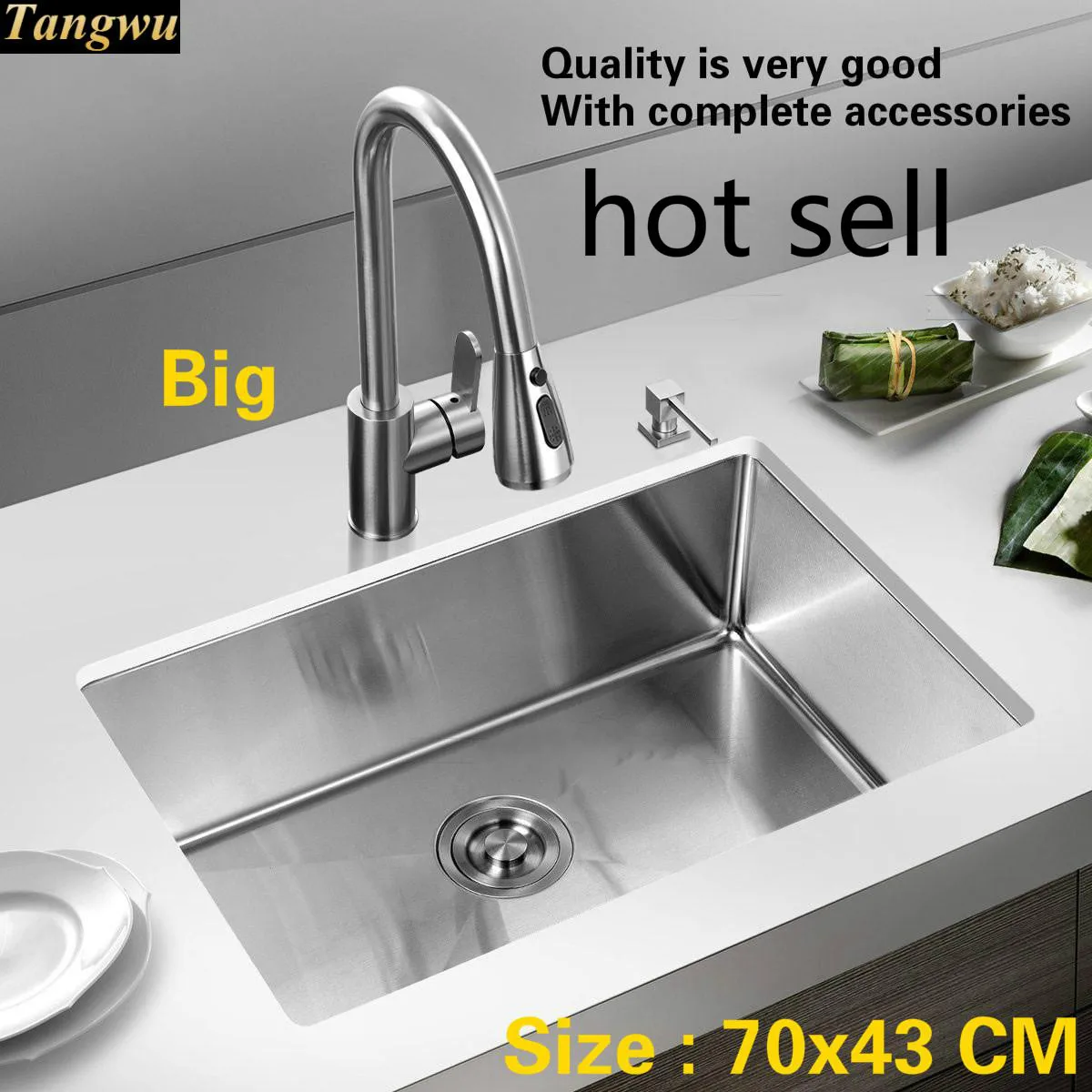 

Free shipping Standard household kitchen manual sink single trough durable 304 stainless steel hot sell 700x430 MM