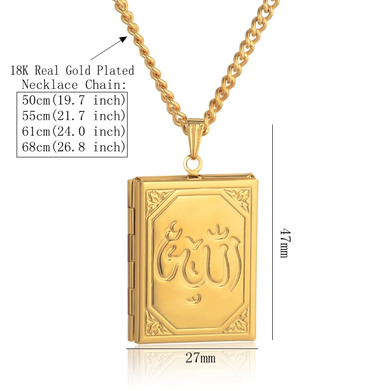 Floating Locket Charms Islamic Jewelry Choker Islam Gold Color Stainless Steel Chain Vintage Arabians Allah Necklaces & Pendants