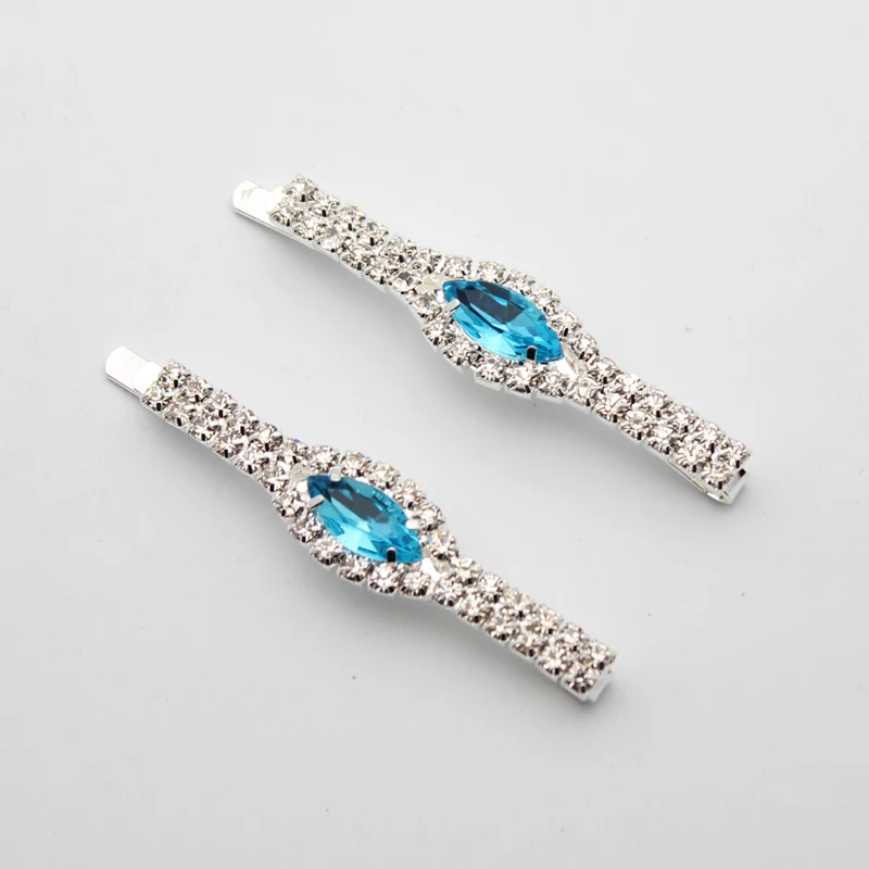 1Pair Korean Fashion Rhinestone Hair Accessories Sky Blue Crystal Hair Barrette Clip Diamante Hairclip For Women Girls