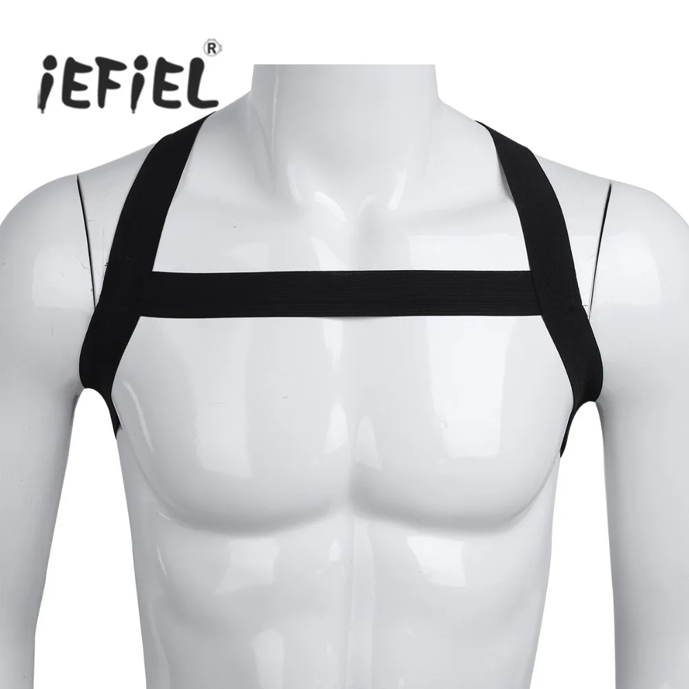 iEFiEL Mens X-Shape Back Elastic Shoulder Body Chest Muscle Harness Belt Punk Bondage Strap Well-muscled Look Cosplay Costumes