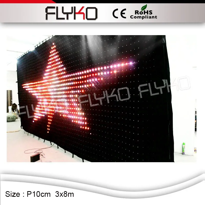 Flyko stage P10cm led vision curtain input flash , text , movie and picture full color