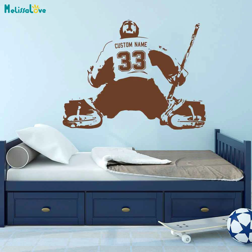 Hockey Goalie player Wall art Decal sticker personalized Name number home decor Wall Stickers For Kids Room Boy Bedroom A184