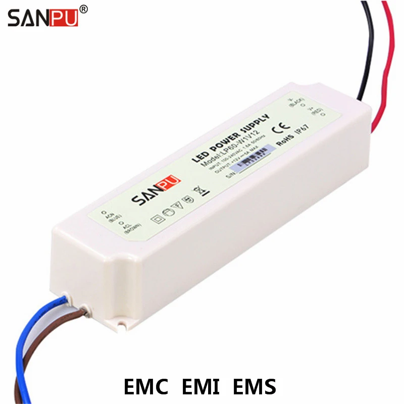 SANPU SMPS EMC EMI EMS Switching Mode Power Supply 12V 60W AC-DC LED Driver Waterproof IP67 Plastic (Replace MeanWell LPV-60-12)