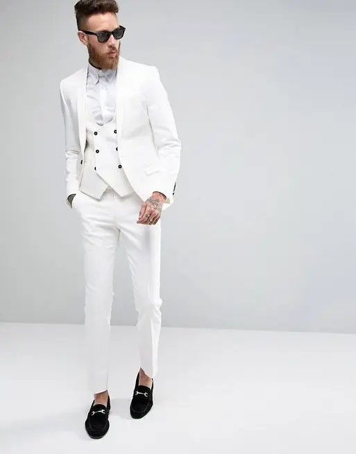 

Hot Sale One Button Ivory Groom Tuxedos Shawl Lapel Groomsmen Mens Wedding Prom Suits (Jacket+Pants+Vest+Tie) NO:122