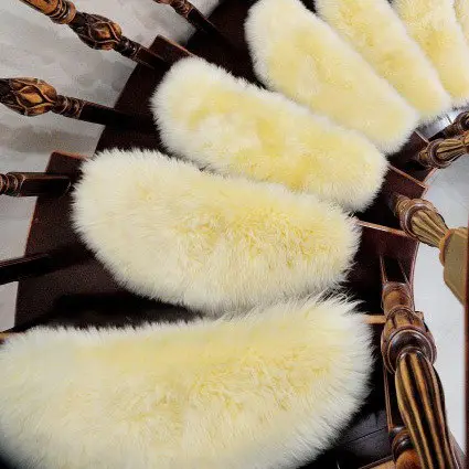 Faux Fur Sheepskin Stair Carpet Sets, Slip Resistance, Tread Mats, Step Rug for Stair