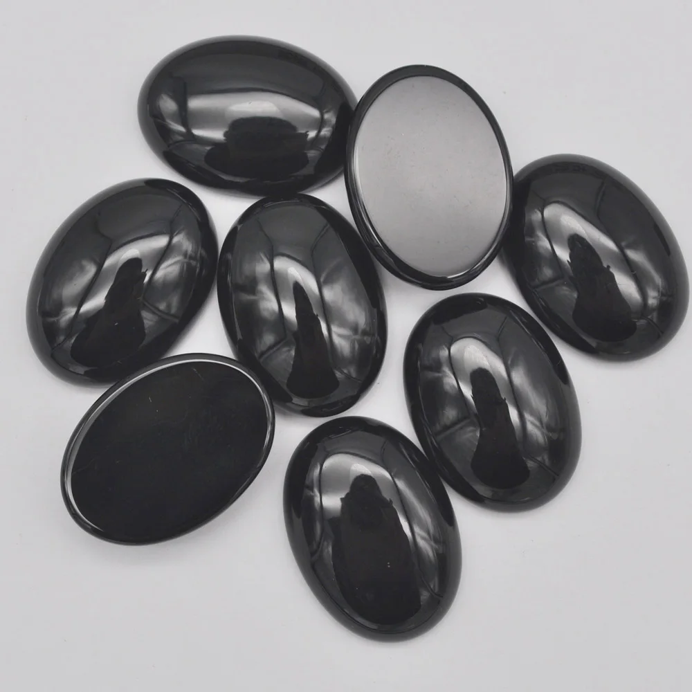 25x18MM Black Agate Oval Cabochon Jewelry For Woman Gift Making (2pcs/lot) H191