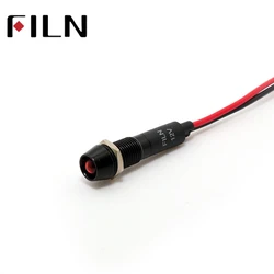 8mm hole 3v 5v 6v 12v 24v 220v black housing LED signal indicator light with 20cm cable