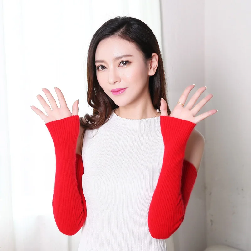 Women Winter Long Mittens Mink Cashmere Fingerless Gloves 40cm 50cm 60cm Thumb Hole Warm Sleeves Raccoon Exposed Finger Female