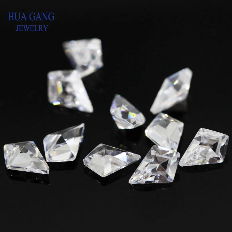 White Kite Shape Cubic Zirconia Brilliant Cut Loose Special Cut CZ Stone Synthetic Gems Beads For Jewelry 3x5-4x6mm